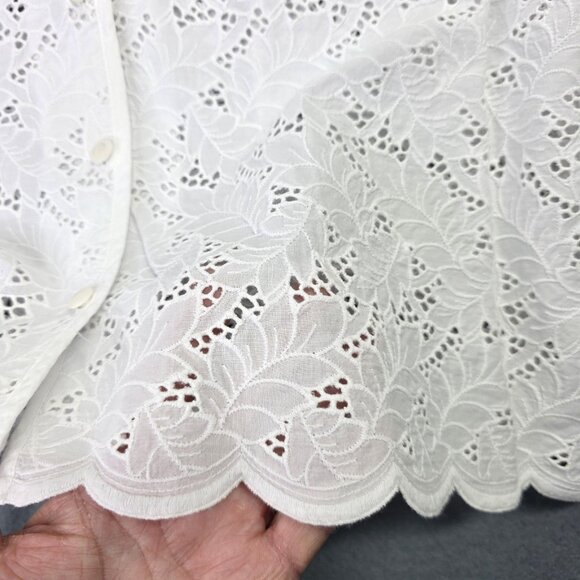 Talbots Shirt Womens 16 White Eyelet Lace Floral Top Scallop Hem Cottage Office - Picture 5 of 11